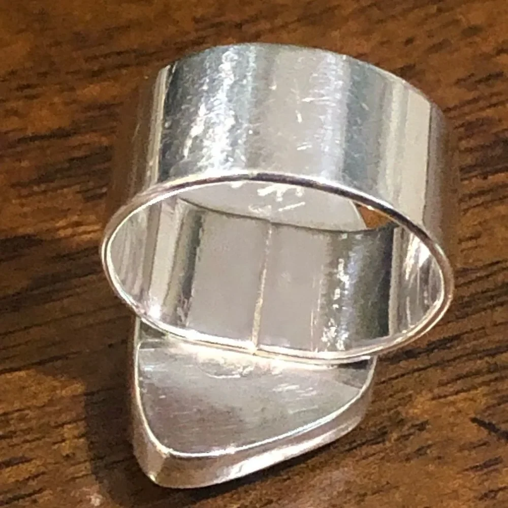 Vintage Malachite Cabochon Sterling Silver Cocktail Ring Sz 6-1/2